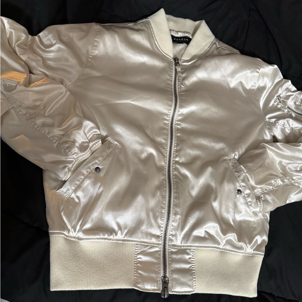 Pacsun Ivory Sateen Bomber Jacket